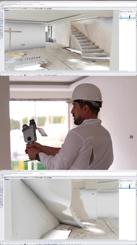 Site scanning and staircase models demonstrate the capture-to-model workflow