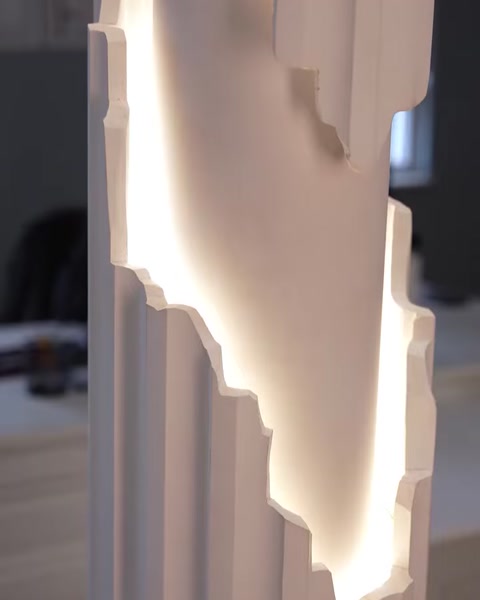 Close-up vertical column panel with hidden LED strip lighting