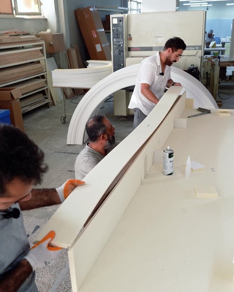 Long arch module being prepared along the workshop bench