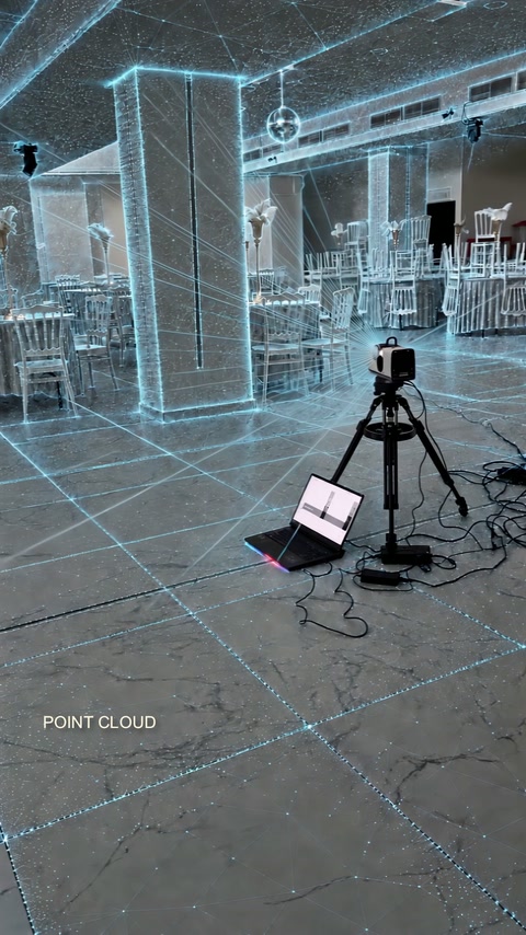 Visualisation du nuage de points enregistrant les colonnes, le sol et la géométrie du plafond
