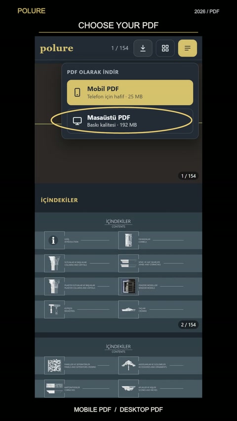 Prohlížeč katalogu nabízí samostatné možnosti stažení PDF pro mobilní zařízení a počítač.