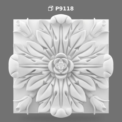 Polyurethane Square Floral Relief Ornament Motif