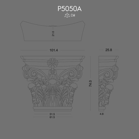 Kolumny dekoracyjne wykonane z lekkiego i trwałego poliuretanu prezentują eleganckie korynckie kapitele o bogatym zdobieniu akantowym. Smukłe, prostokątne trzonki utrzymane są w geometrycznym rytmie paneli i listew, co n