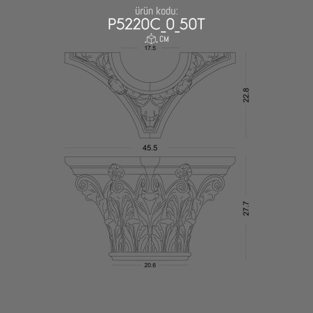 P5220C50T Polyurethane Ottoman column capital prices, Column and Capital decorations