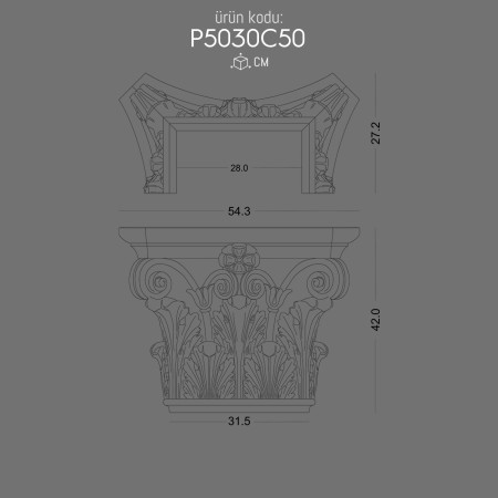 P5030C50 Polyurethane rigid foam pilaster column capital models wooden equivalent columns