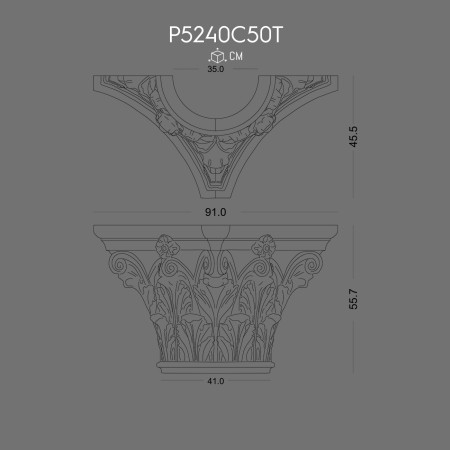 Polyurethane Column Capital P5240C50T Decorative Ottoman Design
