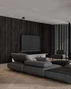 Paneles de poliuretano rústicos oscuros para pared de TV con estilo clásico‑moderno