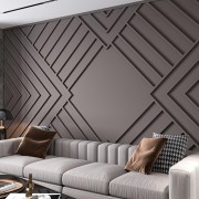 Poliuretani në dekor modern klasik me motive gjeometrike në mur Poliuretani në sallon modern klasikPërdorimi i poliuretani në dekorimin e mureve ka hapur horizonte të reja për krij