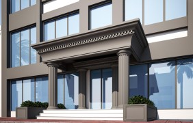 Polyurethane Villa Entrance Door with Classical Columns and Decorative Lighting Polyurethane floor molding models floor molding models prices <h2>Elegant Entrance with Structural Symmetry</h2><p>The entrance design makes