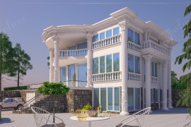 Elegante polyurethaan klassieke gevel met symmetrische villa details Klassieke gevel in polyurethaanDe villa is ontworpen rond een uitgesproken principe van symmetrie. Elke zijde wordt omlij