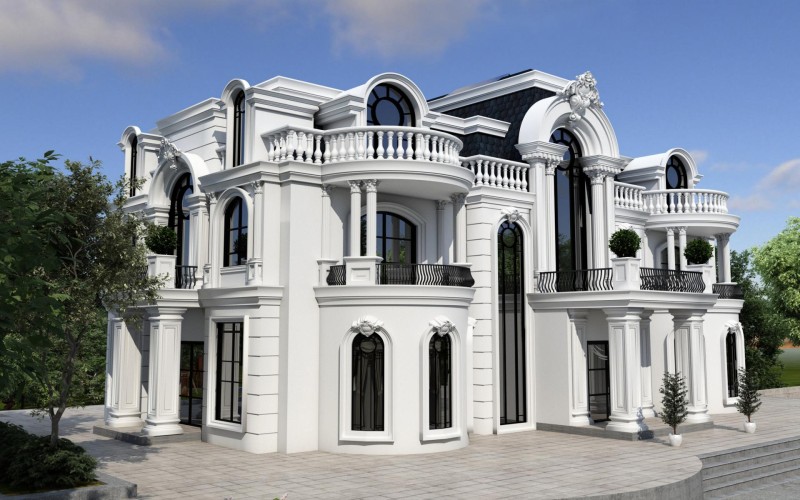 Vilë Klasike me Detaje Poliuretani dhe Fasada Elegante <h2>Eleganca e fasadës klasike</h2><p>Vilë klasike me detaje <strong>poliuretani</strong> kombinon harmoni estetike dhe funksionalitet. Fasada paraqet kolonada të fuqishme me kapitele të zbukuruara, të cilat i japin objektit një pamje aristokratike. Ballkonet janë të rrethuar me parmakë të harkuar, duke përdorur gjeometri të qartë dhe një shpallje të fuqishme të luksit.</p><p>Dritaret e mëdha gjysmërrethore dhe vertikale përshkruhen nga korniza të theksuara dekorative. Ky tipar thekson frymën klasike dhe trajton ndriçimin e brendshëm në mënyrë natyrore. Detajet mbi harkun e dritareve dhe motivet gjeometrike pasqyrojnë kujdesin e mjeshtërisë tradicionale.</p><h2>Elemente arkitektonike dhe dekorative</h2><p>Kolonadat e larta bazohen në traditën e stilit dorik dhe jonik, duke përzier historinë me një interpretim bashkëkohor. Përveç volumit, detajet dekorative në fasadë ofrojnë një teksturë të rafinuar përfaqësuar nga <strong>ornamente</strong> klasike. Këto shtojnë ritëm vizual dhe thellësi në sipërfaqe.</p><ul><li>Ballkone me parmakë harkues dhe të ngjeshur</li><li>Dritare gjysmë rrethore të theksuara me ornamente</li><li>Kolona me kapitele të punuara me finesë</li><li>Simetri mes volumit dhe dekorimit</li></ul><p>Vila është një shembull i fuqishëm i ndërthurjes mes traditës evropiane klasike dhe kërkesave të dizajnit modern për luks dhe finesë. Ngjyrat e bardha theksojnë hijeshinë dhe ofrojnë një kontrast të kthjellët me dritaret dhe detajet e zeza të parmakëve.</p>

<p>Kjo vilë klasike paraqet një fasadë të bardhë madhështore. Dritaret gjysmërrethore dhe kolonadat krijojnë një ritëm elegant. Ballkonet me parmakë harkues e theksojnë estetikën. Kornizat dekorative japin ndjesinë e finesës. Përzgjedhja e materialeve ofron qëndrueshmëri. Ornamentet mbi dritare shtojnë detaje artistike. Shkallët hyrëse hapin një qasje fisnike. Përdorimi i <strong>poliuretani</strong> garanton cilësi dhe jetëgjatësi. Kjo kompozicion përfaqëson <strong>arkitekturë klasike</strong> dhe moderne. Gjeometria e ekuilibruar sugjeron stabilitet. Ngjyra e bardhë simbolizon pastërti. Dritaret e mëdha sjellin dritë natyrore. Balancimi i elementeve dekorativë është i harmonishëm. Vila tregon lidhjen mes historisë dhe inovacionit. Ky dizajn është model i elegancës së rafinuar.</p>