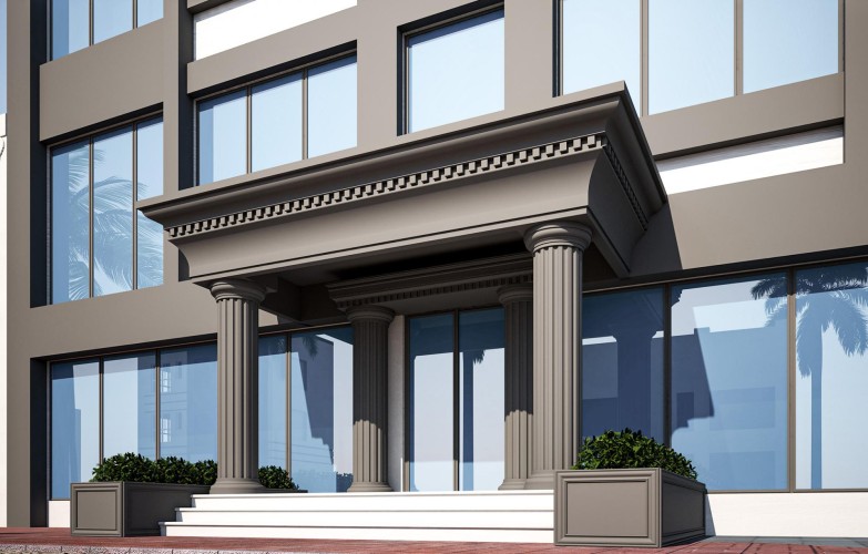 Poliurethan Villa Eingangstür mit klassisch-modernem Säulenportal <h2>Elegantes Eingangsportal mit Polyurethan-Säulen</h2><p>Das vorgestellte Eingangsdesign nutzt <strong>Polyurethan</strong>, um sowohl dekorative als auch funktionale Aspekte zu verbinden. Die kannelierten <strong>Säulen</strong> verleihen dem Portal einen zeitlosen Charakter, während die symmetrische Anordnung für Ruhe und Ausgewogenheit sorgt.</p><p>Besondere Aufmerksamkeit gilt dem Architrav mit seinen geometrischen Profilierungen. Das umlaufende <strong>Gesims</strong> und die rhythmische Gliederung erinnern an klassische Tempelarchitektur, die seit der griechischen Antike Stärke und Beständigkeit symbolisiert. In Kombination mit modernen Fassadenflächen aus Glas entsteht eine einmalige Synthese von Historie und Gegenwart.</p><h2>Details und Gestaltungsideen</h2><p>Die Treppenstufen führen in sanfter Erhöhung zum Eingangsportal, flankiert von Pflanzkübeln, die einen natürlichen Kontrast zur klaren Struktur der <strong>Fassade</strong> bilden. Durch gezielte <strong>Beleuchtung</strong> lassen sich die geometrischen Muster des Gesimses am Abend hervorheben, was dem Eingang zusätzliche Tiefe und Eleganz verleiht.</p><ul><li>Symbolische Betonung von Stabilität durch klassische Säulenformen</li><li>Beständiges Material für langlebige Gestaltung</li><li>Verbindung zwischen moderner Glasfassade und traditionellem Säulenportal</li><li>Option für kreative Lichtakzente zur Abendgestaltung</li></ul><p>So wird der Eingang nicht nur zu einem funktionalen Übergang, sondern zu einem architektonischen Highlight, das Besucher beeindruckt und Bewohner willkommen heißt.</p>

<p>Dieses Eingangsportal kombiniert klassische Formensprache mit moderner Funktionalität. Vier kannelierte <strong>Säulen</strong> tragen ein markantes Gebälk. Das Polyurethan-Material verleiht Haltbarkeit. Ein detailliertes <strong>Gesims</strong> verleiht rhythmische Struktur. Pflanzkübel setzen einen weichen Kontrast. Treppenstufen leiten symmetrisch zum Eingang. Dieses Portal betont Beständigkeit und Eleganz. Antike Anklänge treffen auf moderne Glasflächen. Durchdachte <strong>Beleuchtung</strong> steigert die Tiefenwirkung. Geometrische Muster verstärken den dekorativen Charakter. Die Fassade wirkt gleichzeitig repräsentativ und zeitlos. Polyurethan macht die Pflege leicht. Architektonische Klarheit sorgt für Harmonie. Das Portal wird zum gestalterischen Mittelpunkt. Es bietet Inspiration für hochwertige Eingangsbereiche.</p>