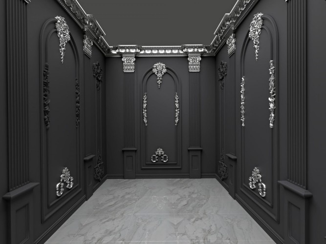 Klassische Polyurethan-Dekoration für elegante Geschäftsräume <h2>Klassische Eleganz mit Polyurethan</h2><p>Die hier vorgestellte Gestaltung setzt auf <strong>Polyurethan</strong>-Dekore, die in aufwendig geformten Reliefmustern an dunklen Wänden angebracht sind. Feine Silberverzierungen bilden florale und ornamentale Kompositionen, die den Eindruck von kunstvoller Handarbeit vermitteln. Die Böden aus grauem <strong>Marmor</strong> unterstreichen die edle Atmosphäre, indem sie Licht reflektieren und den Raum optisch erweitern.</p><p>Die Wandpaneele sind mit vertikal betonten Linien strukturiert und nehmen Bezug auf <strong>Klassizismus</strong> und Barock. Die Ornamentik reicht von stilisierten Blütenformen bis hin zu geometrisch aufgebauten Krönungen, wodurch ein Zusammenspiel von Eleganz und Monumentalität entsteht. Ein kurzer Blick in die Architekturgeschichte zeigt, dass solche Stilelemente bereits in der römischen und französischen Palastarchitektur genutzt wurden, um Luxus und Macht auszudrücken.</p><h2>Gestaltungsideen für Geschäftsräume</h2><p>Der Einsatz dieser dekorativen Elemente eignet sich besonders für hochwertige Verkaufsräume wie einen <strong>Brautmodenladen</strong>, Galerien oder exklusive Boutique-Interieurs. Durch gezielten Lichteinsatz können die plastischen Strukturen betont und die metallisch glänzenden Ornamente hervorgehoben werden. <ul><li>Elegantes Zusammenspiel von dunklem Grundton und silbernen Akzenten</li><li>Florale und geometrische Details für klassische Tiefenwirkung</li><li>Robustes Material für langlebige Innenarchitektur</li></ul></p>

<p>Diese Gestaltungsidee für Innenräume setzt auf detailreiche <strong>Polyurethan</strong>-Verzierungen. Dunkle Wandflächen bilden einen starken Kontrast zu den silbernen Ornamenten. Die floralen und geometrischen Reliefs erinnern an historische Palastarchitektur. Mit <strong>Marmor</strong>-Böden wirkt der Raum luxuriös und weitläufig. Klassische Strukturen vermitteln Eleganz und Beständigkeit. Die Gestaltung ist besonders für <strong>Brautmodenladen</strong> oder Boutiquen geeignet. Dekorative Stuckarbeiten erzeugen Tiefe und Noblesse. Vertikale Linien stärken die architektonische Balance. Silberfarbene Details reflektieren das Licht eindrucksvoll. Das Raumkonzept kombiniert Geschichte mit moderner Technik. Die verwendeten Materialien sind pflegeleicht und langlebig. Kunden erleben so eine hochwertige Atmosphäre. Jede Fläche vermittelt eine feine Symbolik. Mit gezielten Lichteffekten kann die Gestaltung intensiviert werden. Insgesamt entsteht eine zeitlose und <strong>klassische</strong> Wirkung.</p>