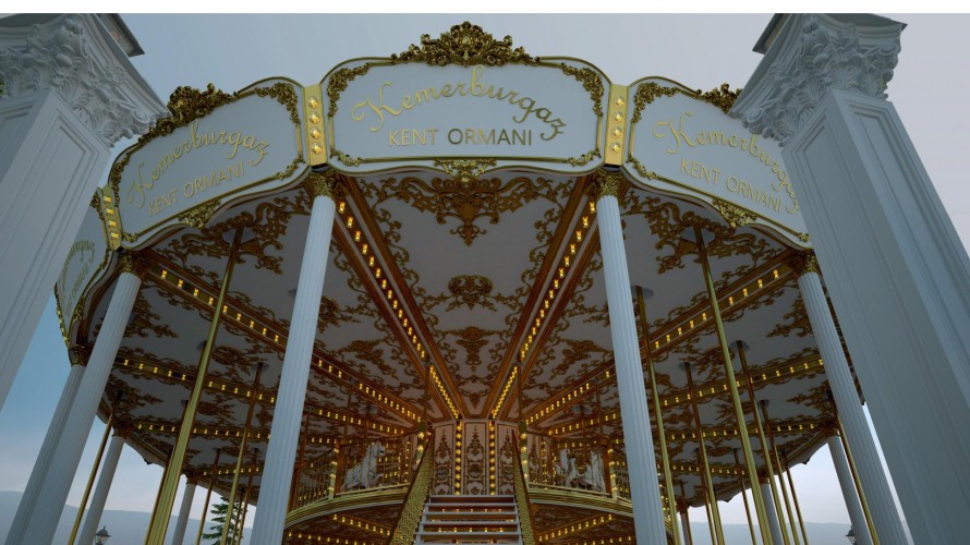 Giostra in poliuretano con motivi classici dorati e decorazioni scenografiche <h2>Eleganza classica e materiali moderni</h2><p>La giostra in <strong>poliuretano</strong> coniuga l'estetica classica a soluzioni strutturali moderne, utilizzando elementi leggeri ma resistenti. Le colonne bianche scanalate con capitelli riccamente decorati si ispirano allo stile <strong>corinzio</strong>, rimandando all'architettura dell'antica Grecia e di Roma.</p><h2>Motivi ornamentali e geometrie</h2><p>Sulla superficie superiore risaltano complesse <strong>decorazioni</strong> dorate a rilievo che si dispongono in composizioni geometriche simmetriche. Forme floreali e volute si incrociano in arabeschi raffinati, creando un forte impatto ottico e scenografico. La disposizione delle linee luminose, integrate nei fregi, accentua il ritmo visivo e rafforza la percezione dello spazio.</p><h2>Atmosfera e ispirazioni</h2><p>La combinazione di oro e bianco offre un effetto di contrasto elegante che evoca prestigio e grandiosità. Questi elementi forniscono idee decorative per spazi urbani, parchi tematici o aree ricreative che cercano di comunicare una sensazione di lusso accessibile. Le superfici lucenti e la cura dei dettagli invitano a sviluppare nuovi <strong>progetti</strong> di design che integrino estetica classica e tecniche contemporanee.</p><h2>Note storiche</h2><p>Durante il Rinascimento e il periodo barocco, simili motivi ornamentali venivano utilizzati per arricchire palazzi e teatri. Riprendere oggi queste tipologie decorative in chiave moderna, con materiali innovativi come il poliuretano, permette di celebrare quella tradizione mantenendo praticità e durabilità.</p>

<p>Questa giostra in <strong>poliuretano</strong> mostra un perfetto connubio tra storia e modernità. I capitelli classici richiamano lo stile <strong>corinzio</strong>. Le decorazioni dorate presentano geometrie raffinate. L’uso della luce crea un’atmosfera teatrale. Le colonne bianche aggiungono eleganza formale. I motivi floreali risaltano sul soffitto. La simmetria dona armonia visiva. Il contrasto oro e bianco rafforza la ricercatezza. L’insieme suggerisce idee per spazi urbani. La giostra diventa modello di arredo scenografico. La scelta dei materiali garantisce durabilità. La tradizione classica si fonde con innovazione. I dettagli ornamentali esprimono lusso accessibile. Le forme fluide rimandano a epoche storiche. Il <strong>design</strong> complessivo ispira progetti creativi. L’estetica finale unisce <strong>decorazioni</strong>, simmetria e suggestioni artistiche.</p>