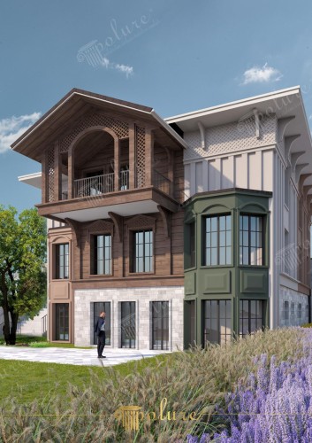 Elegante facciata villa classica con dettagli in poliuretano e ingresso raffinato <h2>Decorazione della facciata con eleganza classica</h2><p>La villa mostra un uso raffinato di rivestimenti in legno e pietra, arricchiti da inserti decorativi in <strong>poliuretano</strong> che garantiscono leggerezza e resistenza. Le geometrie verticali slanciano la struttura, mentre i dettagli in rilievo sottolineano un carattere estetico tradizionale ma rivisitato.</p><h2>Equilibrio tra rustico e moderno</h2><p>Le superfici in pietra al piano terra danno solidità alla base, contrastando con le pareti superiori decorate in legno e tinte sofisticate. I balconi con archi e motivi a grata creano un gioco visivo raffinato che richiama antichi elementi architettonici ottomani e mediterranei.</p><p>Le grandi finestre incorniciate da cornici in rilievo permettono ampie visuali sulla natura e impreziosiscono la facciata. Una delle caratteristiche distintive è il bow-window verde, che aggiunge volume e una tonalità elegante al design complessivo.</p><h2>Dettagli ornamentali e armonia visiva</h2><p>Gli elementi in <strong>decorazione</strong> poliuretanica sono leggeri, durevoli e capaci di riprodurre fedelmente disegni classici. La varietà dei <strong>motivi geometrici</strong> e dei contrasti cromatici dona ritmo e movimento alla facciata. Arcate, pilastri e supporti a sbalzo creano continuità con il linguaggio classico, mentre i dettagli moderni lo rendono attuale.</p><ul><li>Motivi intrecciati in legno con eleganza artigianale</li><li>Colori sobri che bilanciano naturalezza e raffinatezza</li><li>Armonia tra linee verticali e superfici tridimensionali</li></ul><p>Un breve richiamo storico: le logge e i balconi con griglie ornamentali hanno radici nell’architettura tradizionale mediterranea, utilizzati per unire estetica e funzionalità. Qui queste forme vengono reinterpretate con materiali moderni.</p>
<p>Il design della villa mette in evidenza linee architettoniche eleganti. Le superfici sono arricchite da decorazioni in <strong>poliuretano</strong>. La pietra al piano terra dona stabilità visiva. Il legno naturale crea un effetto caldo. Il bow-window verde rappresenta un tocco distintivo. Archi e motivi reticolari richiamano la tradizione. I balconi arricchiscono la facciata. Le cornici delle finestre migliorano la proporzione. I colori donano equilibrio tra rusticità e modernità. I dettagli in <strong>decorazione</strong> classica valorizzano l’edificio. Il contrasto cromatico aumenta la profondità. Elementi modulari rendono la struttura armoniosa. I motivi intrecciati ricordano lavorazioni artigianali storiche. L’ingresso elegante completa la scena. L’insieme trasmette raffinatezza e comfort.</p>