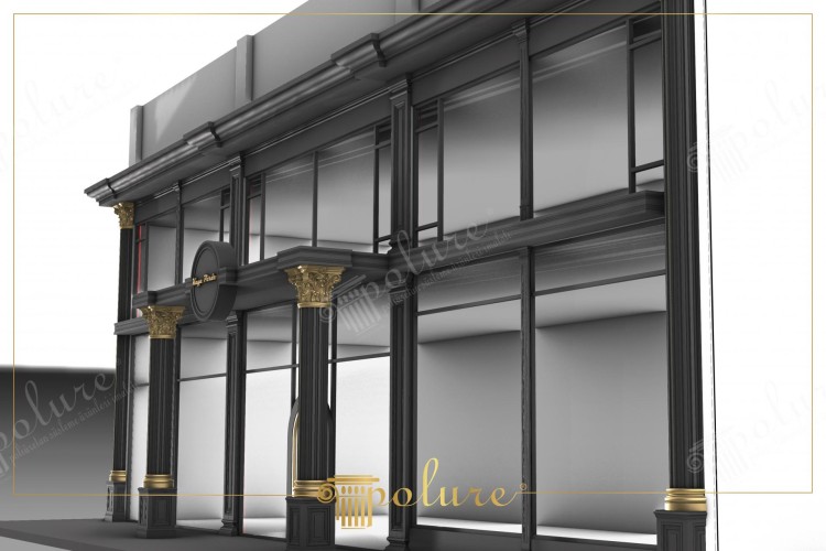 Elegante Polyurethan-Fassade mit klassischen goldenen Kapitellen für Geschäftseingänge <h2>Klassische Eleganz mit Polyurethan-Fassade</h2><p>Die schwarze Struktur mit feinen Proportionen und goldenen Abschlüssen verleiht dem Eingangsbereich eine ausdrucksvolle Wirkung. Besonders die <strong>Säulen</strong> mit reich ornamentierten Kapitellen sind ein markantes Detail, das sofort Aufmerksamkeit auf sich zieht.</p><p>Polyurethan bietet hierbei nicht nur eine hohe Beständigkeit, sondern ermöglicht auch filigrane <strong>Dekoration</strong> im klassischen Stil. Die harmonische Kombination von dunklen Flächen und goldenen Akzenten vermittelt Exklusivität und Stilbewusstsein.</p><h2>Architektonische Details und Wirkung</h2><p>Die Fassade ist durch klare geometrische Linien geprägt, die von rechteckigen Rahmen und symmetrischen Strukturen dominiert werden. Das Spannungsfeld zwischen schlichter Fläche und detailreicher Ornamentik macht den Entwurf einzigartig.</p><p>In der Antike nutzten die Griechen und Römer ähnliche <strong>Kapitel</strong> zur Betonung repräsentativer Bauten. Diese heutige Umsetzung greift den Geist der klassischen Architektur auf und überträgt ihn in ein modernes Geschäftsumfeld.</p><ul><li>Robuste und leichte Konstruktion durch Polyurethan</li><li>Ausdrucksstarke <strong>Verzierungen</strong> mit goldener Oberfläche</li><li>Kombination aus Glasflächen und dunkler Struktur für Transparenz und Seriosität</li><li>Flexibel einsetzbar für verschiedene Geschäftstypen</li></ul><p>Die Gesamtwirkung spricht für einen Eindruck von <strong>Tradition</strong> und Modernität zugleich.</p>

<p>Eine Polyurethan-Fassade in Schwarz mit goldenen Kapitellen schafft einen repräsentativen Eingangsbereich. Die Kombination aus dunklen Flächen und goldenen Ornamenten erzeugt sofortige Eleganz. Ein klassisches Motiv sind die sorgfältig gearbeiteten <strong>Säulen</strong>. Architektonische Symmetrien verstärken die Harmonie im Gesamteindruck. Glasflächen bringen Transparenz in die äußere Gestaltung. Die goldenen Details setzen raffinierte Kontraste. Ornamental geprägte <strong>Verzierungen</strong> erinnern an antike Architektur. Moderne Fertigung erlaubt feine Formen bei hoher Stabilität. Filigrane Reliefmuster verleihen zusätzliche Tiefe. Diese Struktur wirkt für Passanten sofort einladend. Polyurethan macht die Konstruktion leicht und langlebig. Die Gestaltung betont klassische Werte in zeitgemäßer Ausführung. Solche Eingangsbereiche stärken die Markenidentität von Geschäften. Mit <strong>Dekoration</strong> im klassischen Stil wirkt das Umfeld besonders hochwertig. So entsteht ein Gesamtkonzept, das sowohl <strong>Tradition</strong> als auch Moderne vereint.</p>