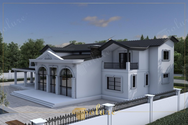 Villa clásica con detalles de poliuretano en fachada elegante <h2>Villa clásica con molduras de poliuretano</h2><p>La fachada de esta villa clásica muestra un lenguaje arquitectónico refinado en el que sobresalen arcos <strong>ornamentales</strong>, columnas estilizadas y un frontón con bajorrelieve delicado. El uso de <strong>poliuretano</strong> en molduras y cornisas refuerza el estilo clásico sin perder ligereza ni resistencia. La paleta cromática, con muros blancos y cubierta oscura, otorga equilibrio visual y un aire aristocrático.</p><p>La entrada principal destaca por tres arcos de gran altura enmarcados con pilastras, mientras que los balcones superiores incluyen barandillas en hierro <strong>forjado</strong> que aportan dinamismo al diseño. El contraste entre la geometría de líneas rectas y los elementos curvos genera un efecto elegante y armónico.</p><h2>Detalles arquitectónicos y materiales</h2><p>Los paneles y molduras de <strong>poliuretano</strong> permiten dibujar volúmenes precisos y relieves decorativos inspirados en tradiciones clásicas como las de los órdenes jónico y corintio, usados históricamente en templos antiguos. Estos detalles añaden textura, profundidad y un sentido histórico.</p><p>El diseño del pavimento en piedra y la organización de la terraza delimitada por columnas refuerzan la vocación de espacio abierto y elegante, adaptado tanto para la vida cotidiana como para la recepción de invitados.</p><ul><li>Arcos altos y simétricos</li><li>Frontón decorado con motivos clásicos</li><li>Balcones con barandillas de hierro</li><li>Uso de <strong>poliuretano</strong> en cornisa y molduras</li></ul>

<p>Esta villa presenta una fachada clásica que resalta por su uso de <strong>poliuretano</strong>. Los arcos monumentales aportan un aire aristocrático. Las columnas elegantes evocan tradiciones arquitectónicas históricas. Los balcones con <strong>forja</strong> aportan dinamismo visual. La combinación de geometría recta y formas curvas genera armonía. El color blanco ofrece luminosidad. El techo oscuro aporta contraste. Las molduras detalladas enriquecen la estética. El <strong>ornamento</strong> en el frontón da un toque noble. El pavimento conecta diseño y funcionalidad. El enrejado negro crea seguridad y personalidad. El estilo clásico convive con materiales modernos. La precisión del <strong>diseño</strong> asegura proporción. La sobriedad refuerza la elegancia. La composición logra un equilibrio entre tradición y modernidad.</p>