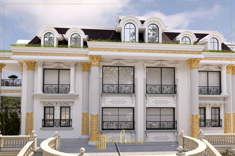 Klasyczna willa z poliuretanowymi zdobieniami i złotymi detalami <h2>Poliuretanowa elegancja w klasycznej willi</h2><p>Ta imponująca willa łączy w sobie kunszt <strong>poliuretanowych zdobień</strong> z majestatyczną architekturą klasyczną. Fasada wyróżnia się monumentalnymi <strong>kolumnami</strong>, których kanelowane trzonki wykończono złotymi kapitelami pełnymi ornamentów inspirowanych naturą.</p><p>Okna ujęto w dekoracyjne ramy i panele z subtelnymi reliefami, a balkony ozdabiają kuty metal w postaci <strong>ażurowych balustrad</strong>. Delikatna biel elewacji kontrastuje ze złotymi fryzami i gzymsem, które wprowadzają rytm oraz harmonię.</p><h2>Historia i inspiracje</h2><p>Motyw kolumn i sztukaterii sięga tradycji architektury antycznej – od czasów porządków doryckiego, jońskiego i korynckiego. Ta willa nawiązuje szczególnie do korynckich detali, łącząc je z nowoczesnym materiałem, jakim jest trwały poliuretan.</p><ul><li>Kolumny inspirowane klasycyzmem</li><li>Złote detale wzbogacające fasadę</li><li>Kute balustrady w kontrastowej czerni</li><li>Reliefy z motywami roślinnymi i geometrycznymi</li></ul><p>Efekt końcowy to synteza klasycznego majestatu i współczesnej precyzji wykonania, dzięki czemu willa prezentuje się nie tylko dostojnie, ale i ponadczasowo.</p>
<p>Ta willa prezentuje klasyczne piękno z nowoczesnym akcentem. Jej fasada zachwyca proporcją i elegancją. Monumentalne kolumny tworzą poczucie majestatu. Złote detale dodają budynkowi splendoru. Dekoracje wykonane z <strong>poliuretanu</strong> gwarantują trwałość. Balkony zdobią <strong>ażurowe balustrady</strong> o roślinnych motywach. Jasna biel ścian kontrastuje z dekoracją w odcieniach złota i czerni. Reliefy międzyokienne wprowadzają subtelne ozdobne akcenty. Mansardowy dach podkreśla klasyczny charakter całości. Lukarny o miękkich liniach nadają budynkowi lekkości. Styl ten inspirowany jest francuskim i włoskim klasycyzmem. <strong>Kolumny</strong> nawiązują do tradycji antycznej. Całość uzupełnia złocony fryz wieńczący elewację. Harmonia proporcji buduje atmosferę luksusu. Elewacja odzwierciedla ponadczasową estetykę klasycznych willi.</p>