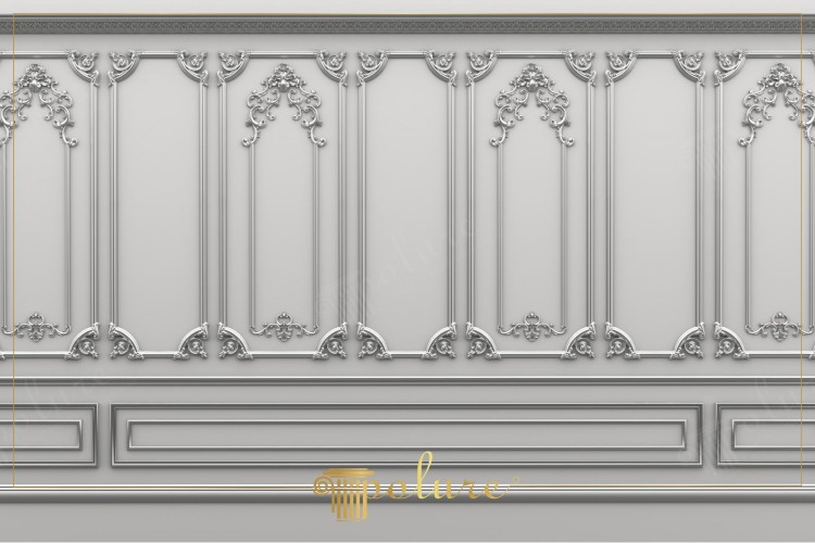 Klassische Wandgestaltung mit Polyurethanleisten und filigranen Ornamentmustern <h2>Kunstvolle Wandverkleidung mit Polyurethan</h2><p>Die abgebildete Gestaltung zeigt eine aufwendig gearbeitete Wand mit <strong>Polyurethanleisten</strong>, die durch ihre präzisen Reliefs und symmetrische Anordnung eine ausdrucksstarke dekorative Wirkung erzielen. Die geometrischen Felder werden durch filigrane <strong>Ornamente</strong> ergänzt, die aus floralen Motiven, geschwungenen Ranken und kleinformatigen Kartuschen bestehen.</p><p>Die vertikal gegliederten Flächen erzeugen eine optische Streckung des Raumes, während die detailverliebten <strong>Verzierungen</strong> dem Ensemble eine klassische Eleganz verleihen. Kunstvolle Eckelemente mit Blüten- und Blattmotiven verbinden die Felder harmonisch und erinnern an die ornamentale Tradition barocker und rokokozeitlicher Innenräume.</p><h2>Historische Anlehnung und zeitgenössische Wirkung</h2><p>Die Gestaltung knüpft an französische und italienische Interieurs des 17. und 18. Jahrhunderts an, in denen reiche Gliederungen und dekorative Profile vorherrschten. Damals dienten solche Wandmuster nicht nur als Schmuck, sondern auch als Symbol von Repräsentation und Status.</p><p>Heute ermöglicht die Fertigung in Polyurethan eine leichtere Verarbeitung, hohe Beständigkeit und detailtreue Nachbildung. Das Zusammenspiel von geraden Rahmenlinien und plastischen <strong>Reliefs</strong> sorgt für eine vielseitig einsetzbare Wandgestaltung in Salons, Empfangsräumen oder klassischen Wohninterieurs.</p><ul><li>Filigrane florale <strong>Ranken</strong> und Blütenornamente</li><li>Symmetrische Rahmung mit geometrischen Mustern</li><li>Plastische Tiefe durch feine Reliefausarbeitung</li><li>Historisch inspiriert, doch zugleich langlebig und modern</li></ul>
<p>Diese Wandgestaltung mit <strong>Polyurethanleisten</strong> vereint klassische Eleganz und moderne Technik. Die vertikal gegliederten Flächen schaffen eine edle Raumwirkung. Feine <strong>Ornamente</strong> mit floralen Ranken betonen Detailreichtum. Plastische Reliefs erzeugen Tiefe im Design. Die harmonische Symmetrie sorgt für ausgewogene Raumästhetik. Historische Wurzeln erinnern an barocke Paläste. Polyurethan bietet gleichzeitig praktische Vorteile. Es ist leicht, langlebig und präzise formbar. Die Muster zeigen kunstvolle Balance von Geometrie und Verspieltheit. Raffinierte Bordüren runden die Komposition ab. Solche <strong>Verzierungen</strong> steigern den dekorativen Charakter jeder Wand. Klassische Linienführung vermittelt Ruhe und Struktur. Der Gesamteindruck wirkt nobel und zeitlos. Diese Gestaltung lädt zum stilvollen Wohnen ein. Sie vereint Geschichte und moderne Raumästhetik.</p>