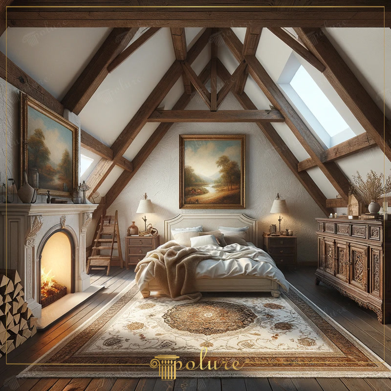 Rustic Bedroom with Polyurethane Beams and Classic Decorative Details