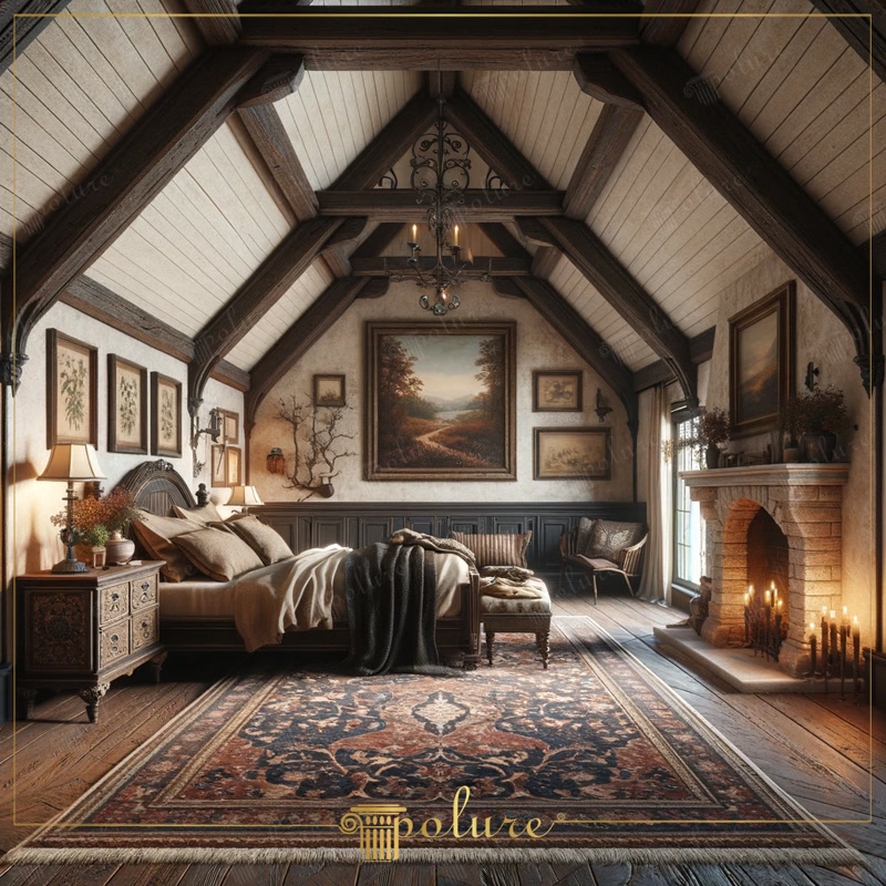 Rustic Bedroom with Polyurethane Beams and Modern Classic Elegance