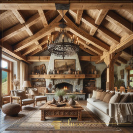 Beam - Rafter - Log Rustic Elegance with Polyurethane BeamsA rustic living room with exposed polyurethane beams and natural wood detailing cr