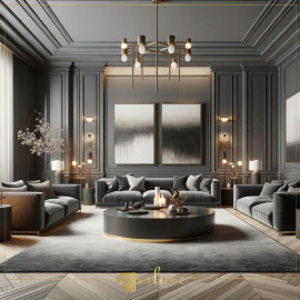 Elegante klassieke salon met polyurethaan sierlijsten en geometrische symmetrie Polyurethaan sierlijsten en klassieke verfijningDeze salon toont hoe polyurethaan sierlijsten en klassiek geïnspireerde 