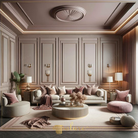 Moderne klassieke woonkamer met elegante polyurethaan lijsten Elegante balans in modern-klassiek interieurDe woonkamer is ontworpen rondom polyurethaan lijsten, die zowel aan de wande