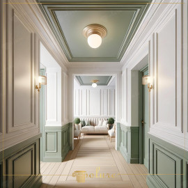 Modern Classic Hallway with Polyurethane Paneling and Refined Geometric Motifs