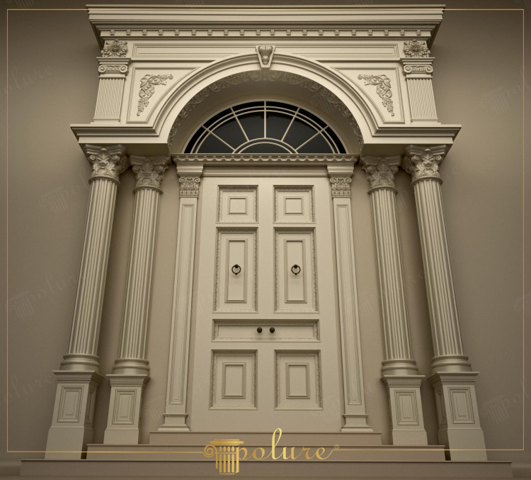 Porta de entrada em poliuretano com colunas clássicas e detalhes ornamentais <h2>Design clássico em poliuretano</h2><p>A porta de entrada em <strong>poliuretano</strong> apresenta-se com uma imponência que une tradição e modernidade. Seu acabamento em tom bege claro proporciona uma superfície lisa e polida, reforçando a durabilidade e sofisticação característica deste material. A moldura da porta é enriquecida por relevos geométricos e painéis detalhados, que conferem profundidade e elegância.</p><h2>Colunas caneladas e ornamentos</h2><p>Emoldurando a entrada, quatro colunas <strong>clássicas</strong> caneladas apoiam um arco superior decorado com ornamentos refinados. Cada capitel apresenta detalhes inspirados em elementos <strong>arquitetônicos</strong> da antiguidade, evocando referências greco-romanas. Este tipo de solução remete ao estilo renascentista e barroco, valorizando a harmonia estrutural e ornamental.</p><h2>Arco superior e detalhes históricos</h2><p>O arco semicircular sobre a porta possui aplicações de <strong>ornamentos</strong> ricos, inspirados em motivos florais e arabescos clássicos. Historicamente, o uso de arcos e colunas estava associado à imponência de construções públicas e templos da Roma Antiga, trazendo um toque de legitimidade cultural ao design contemporâneo.</p><ul><li>Colunas com base robusta e capitéis decorados.</li><li>Arco semicircular com rendilhado ornamental.</li><li>Molduras geométricas detalhadas nas superfícies da porta.</li></ul><p>Este conjunto inspira uma atmosfera atemporal, ideal para vilas e residências sofisticadas que desejam integrar tradição artística e resistência moderna.</p>

<p>Esta porta de entrada em <strong>poliuretano</strong> oferece um equilíbrio sofisticado entre tradição e modernidade. Suas colunas <strong>clássicas</strong> caneladas criam uma sensação de imponência arquitetônica. O arco semicircular ornamentado reforça o charme histórico do conjunto. Molduras geométricas detalhadas ampliam a profundidade estética. A tonalidade bege clara transmite elegância atemporal. O design busca inspiração em construções greco-romanas. Elemementos de simetria proporcionam harmonia visual marcante. Capitéis decorados acrescentam riqueza ornamental. O uso de <strong>ornamentos</strong> detalhados confere sofisticação ao projeto. A resistência do poliuretano garante longa durabilidade. Este estilo adapta-se bem a vilas residenciais de prestígio. Detalhes arquitetônicos valorizam o espaço de entrada. A composição sugere solidez e prestígio cultural. O projeto integra funcionalidade moderna com estética histórica. O resultado final é uma entrada de forte impacto visual.</p>