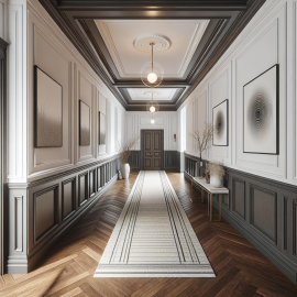 Modern Classic Hallway with Polyurethane Wall Panels and Geometric Artwork