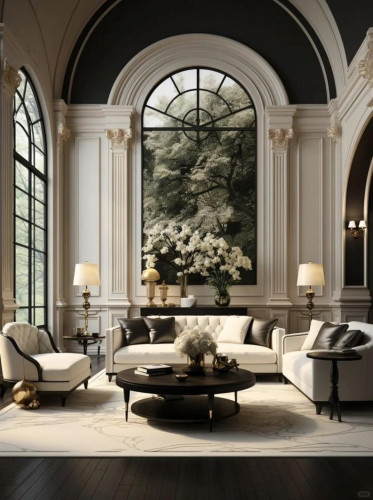 Salone moderno classico con colonne in poliuretano e archi eleganti <h2>Armonia tra classico e moderno</h2><p>Il salone combina <strong>colonne</strong> in poliuretano con archi decorativi che richiamano lo stile rinascimentale, ma con un'interpretazione moderna e minimale. Le superfici verticali scanalate e i capitelli dettagliati evocano la ricchezza storica dell'architettura classica, integrandosi in una cornice contemporanea.</p><p>Le grandi finestre ad arco con disegni geometrici circolari donano luminosità e continuità visiva verso l'esterno. Questi elementi strutturali rappresentano un incontro tra tradizione e modernità, rendendo lo spazio aperto e accogliente.</p><h2>Dettagli di design e arredo</h2><p>I divani rivestiti in tessuto chiaro con profili scuri e la seduta trapuntata sottolineano l'eleganza senza tempo del design. I tavolini tondi con superfici scure creano un contrasto deciso con il tappeto chiaro, ornato da motivi <strong>geometrici</strong> sottili.</p><p>Le lampade con finiture in ottone dorato e paralumi chiari accentuano la luce calda, rafforzando l'effetto scenografico del salone. I dettagli floreali con orchidee bianche aggiungono un tocco naturale e raffinato.</p><h2>Note storiche sullo stile</h2><p>Le colonne scanalate sono un riferimento diretto agli ordini architettonici dell'antica Grecia, in particolare agli elementi ionici e corinzi che hanno influenzato l'architettura classica europea. Integrate con materiali moderni come il poliuretano, offrono leggerezza e durabilità senza rinunciare all'estetica.</p><h2>Consigli di decorazione</h2><ul><li>Abbinare mobili dalle linee semplici con decorazioni architettoniche ricche.</li><li>Utilizzare motivi <strong>decorativi</strong> sottili su tessuti e tappeti per mantenere un equilibrio visivo.</li><li>Unire dettagli metallici come finiture dorate a tonalità neutre per rafforzare il concetto di <strong>eleganza</strong>.</li></ul>
<p>Questo salone unisce <strong>colonne</strong> in poliuretano con archi eleganti in uno stile moderno classico. Le finestre semicircolari portano luminosità. I contrasti cromatici tra bianco e nero aggiungono raffinatezza. I dettagli in oro elevano il livello estetico. Le superfici scanalate richiamano la tradizione architettonica. I divani trapuntati offrono comfort e design. Il tappeto con motivi <strong>geometrici</strong> dona leggerezza. Le lampade da tavolo creano calore e atmosfera. I bouquet floreali introducono un tocco naturale. La disposizione equilibrata degli arredi assegna armonia. La scelta dei materiali moderni alleggerisce le strutture. La continuità visiva con l’esterno amplia lo spazio. Gli elementi classici si fondono con funzionalità contemporanea. L’uso mirato di contrasti valorizza il progetto. Questo genere di decorazione è perfetto per chi desidera <strong>eleganza</strong> senza ostentazione.</p>