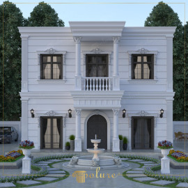 Neoclassical Villa Facade with Polyurethane Columns and Decorative Mouldings