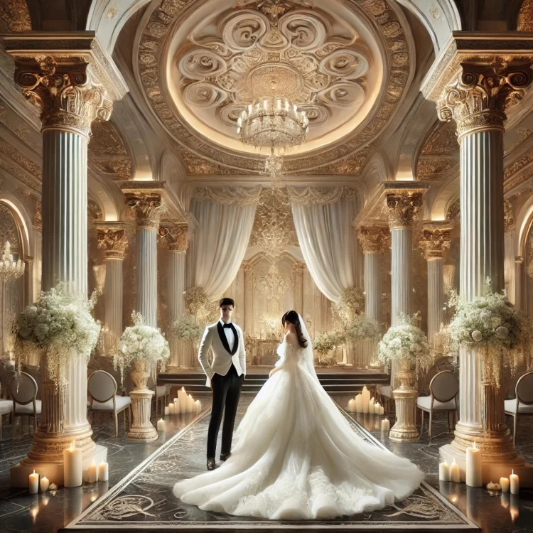 Decoração clássica em poliuretano para salão de casamentos com colunas e detalhes dourados <h2>Decoração clássica com poliuretano</h2><p>O uso de <strong>poliuretano</strong> em salões de casamento possibilita a criação de detalhes ricos e duradouros. Neste espaço, colunas majestosas com capitéis trabalhados em dourado evocam a tradição da arquitetura coríntia, criando uma ligação entre passado e presente. O teto abobadado apresenta ornamentos circulares em alto relevo com motivos florais e arabescos que proporcionam sofisticação.</p><p>As <strong>colunas clássicas</strong> se alinham simetricamente, sustentando arcos decorativos e reforçando um ambiente cerimonial solene. O brilho dourado em contraste com o branco das paredes e cortinas cria um jogo de luz e sombra que valoriza o volume dos elementos decorativos. O chão em mármore escuro com desenhos geométricos claros amplia a sensação de requinte.</p><h2>Detalhes e composições</h2><p>Castiçais com velas e arranjos florais brancos realçam a atmosfera romântica, compondo com o mobiliário minimalista em tons suaves. Lustres de cristal pendentes no centro da abóbada refletem a luz de modo refinado, realçando cada detalhe em <strong>dourado</strong>. As formas circulares e espirais do teto remetem à influência barroca, enquanto o uso contemporâneo de <strong>poliuretano</strong> traz leveza e praticidade.</p><ul><li>Colunas ornamentadas com capitéis dourados.</li><li>Teto com relevos geométricos e florais.</li><li>Velas e iluminação dramática em pontos estratégicos.</li><li>Arranjos brancos que simbolizam pureza e renovação.</li></ul><p>Historicamente, elementos arquitetônicos como colunas e abóbadas estiveram presentes desde a Grécia e Roma antigas. Aqui, eles são reinterpretados em linguagem moderna, mantendo seu caráter imponente e adaptando-se às necessidades contemporâneas de celebrações.</p>

<p>Um salão de casamento clássico com decoração em <strong>poliuretano</strong> transmite imponência e delicadeza. Colunas com detalhes dourados expressam tradição artística. O teto abobadado com ornamentos circulares impressiona os convidados. O brilho dos lustres de cristal destaca a sofisticação. Velas cuidadosamente dispostas aquecem o cenário. As cortinas brancas suavizam o contraste visual. O uso de <strong>dourado</strong> valoriza cada detalhe arquitetônico. O piso em mármore negro com desenhos claros cria equilíbrio elegante. Os arranjos florais brancos ressaltam o caráter romântico da celebração. O mobiliário delicado reforça o estilo requintado. A simetria espacial fortalece a sensação de harmonia. O acabamento em <strong>poliuretano</strong> garante leveza e durabilidade. A inspiração clássica vem de tradições greco-romanas. A aplicação contemporânea combina tecnologia e estética refinada. O resultado é um espaço luxuoso e acolhedor para celebrações memoráveis.</p>