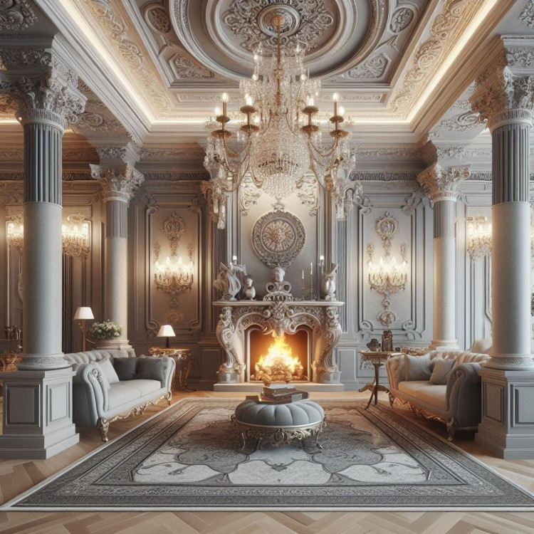 Decoração clássica com colunas de poliuretano e detalhes ornamentais em sala de luxo <h2>Colunas de Poliuretano e Elegância Clássica</h2><p>A utilização de <strong>colunas</strong> de poliuretano em estilos que remetem ao clássico traz à sala de estar um toque de imponência. Estas estruturas não apenas sustentam a estética do espaço, mas também evocam referências arquitetônicas inspiradas nos modelos <strong>coríntios</strong>, caracterizados por folhas e motivos ornamentais refinados. Desde a Grécia Antiga, as colunas foram símbolos de sofisticação e ordem, e sua reinterpretação atual confere identidade e tradição aos ambientes contemporâneos.</p><h2>Detalhes Ornamentais e Simetria</h2><p>O teto apresenta desenhos em círculos concêntricos, arabescos florais e molduras ricamente trabalhadas. Essa profusão de padrões geométricos e florais inspira harmonia, onde cada detalhe exibe maestria artesanal. O lustre de cristal ocupa o centro do conjunto, irradiando refletores de luz que destacam os relevos presentes nas paredes e no forro. O resultado é uma alternância entre brilho e sombra que potencializa o caráter palaciano.</p><h2>Ambiente Aconchegante e Luxuoso</h2><p>No entorno da lareira, adornada com elementos esculpidos em formas ondulantes, estão dispostos sofás de estofado acetinado e mesas auxiliares com pés esculpidos em dourado. O tapete no centro, desenhado com padrões orientais e <strong>arabescos</strong> delicados, estabelece equilíbrio visual. Ao centro, uma peça circular estofada serve como ponto de apoio e ornamento sofisticado. A madeira em espinha no piso cria contraste com as superfícies mais opulentas, permitindo que o ambiente se mantenha também acolhedor.</p><h2>Harmonia Clássica Contemporânea</h2><p>A combinação de <strong>poliuretano</strong>, iluminação quente e texturas elaboradas reflete um equilíbrio entre tradição e modernidade. Ao mesmo tempo em que exalta a imponência dos <strong>ornamentos</strong> antigos, a sala se adapta ao conforto contemporâneo, expressando nobreza e aconchego em cada detalhe.</p>

<p>O uso de colunas de <strong>poliuretano</strong> transforma salas comuns em cenários clássicos. Essas colunas evocam o equilíbrio das tradições arquitetônicas antigas. O teto com relevos geométricos traz sofisticação. O lustre de cristal amplia a sensação de luxo. As paredes com painéis trabalhados criam profundidade visual. A lareira ornamentada aquece enquanto decora. O tapete com <strong>arabescos</strong> dá coesão à composição. O mobiliário com linhas curvas transmite conforto. O acabamento em dourado enriquece cada detalhe. A simetria dos elementos aumenta a harmonia espacial. O contraste da madeira cria fluidez suave. A iluminação é central para evidenciar os <strong>ornamentos</strong>. A estética clássica se funde com o requinte moderno. O cenário transmite nobreza e serenidade. O conjunto reflete um estilo atemporal com caráter exclusivo.</p>